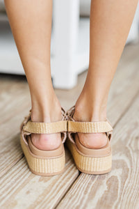 All Set Beige Raffia Platform Sandals