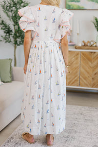NURSING COLLECTION: Closer Than Ever White Sailboat Midi Dress