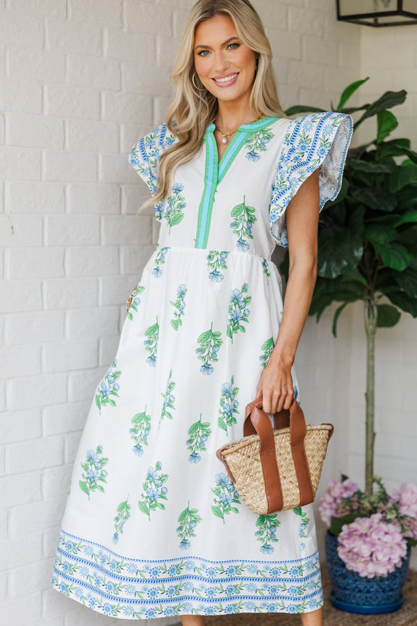 Love In Your Heart White Floral Medallion Midi Dress