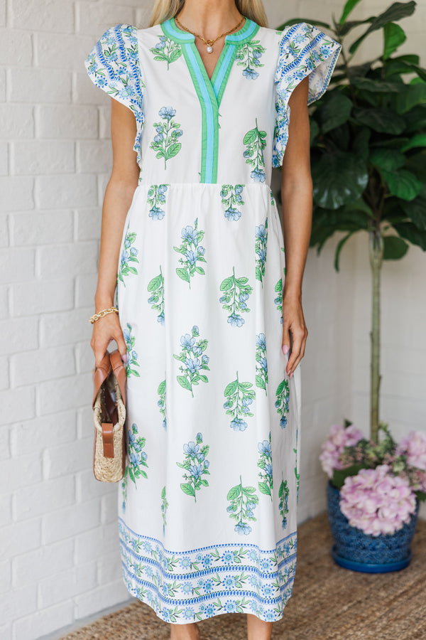 Love In Your Heart White Floral Medallion Midi Dress