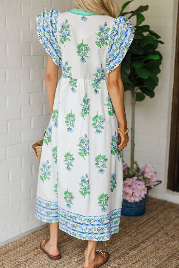 Love In Your Heart White Floral Medallion Midi Dress