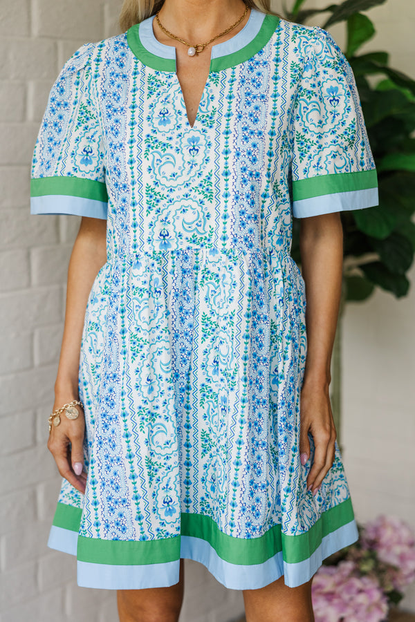 Dreams Unfolding Blue Ditsy Floral Dress