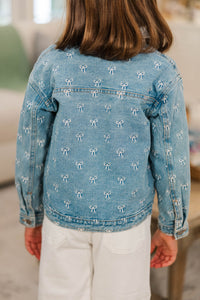 Girls: The Nadia Blue Embroidered Bow Denim Jacket