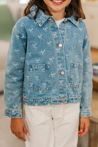 Girls: The Nadia Blue Embroidered Bow Denim Jacket