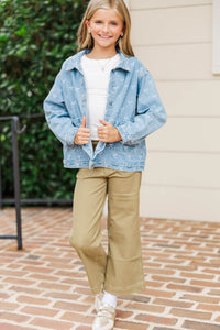 Girls: The Nadia Blue Embroidered Bow Denim Jacket