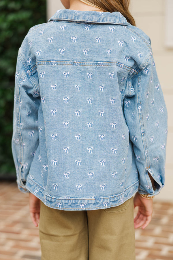 Girls: The Nadia Blue Embroidered Bow Denim Jacket