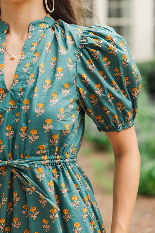 Anyone Can See Green Floral Midi Dress