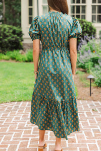 Anyone Can See Green Floral Midi Dress