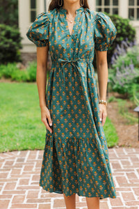 Anyone Can See Green Floral Midi Dress