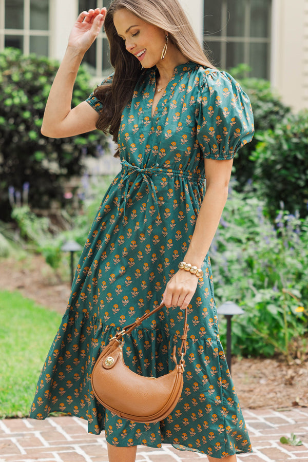 Anyone Can See Green Floral Midi Dress
