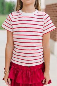 Girls: Lucky You Red & White Striped Tee