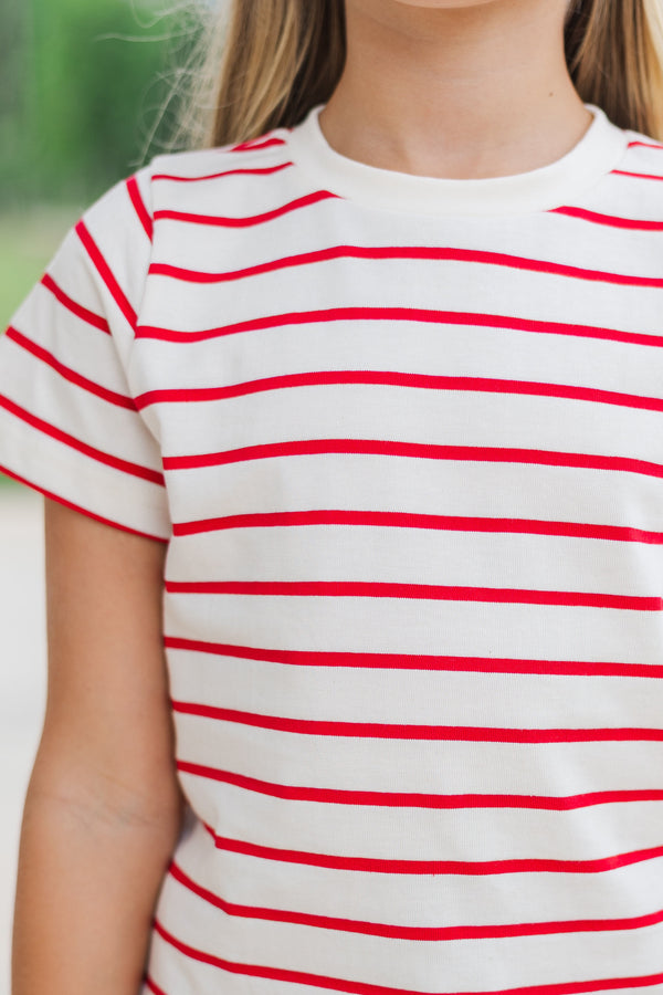 Girls: Lucky You Red & White Striped Tee