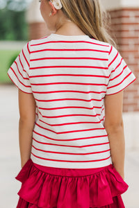 Girls: Lucky You Red & White Striped Tee
