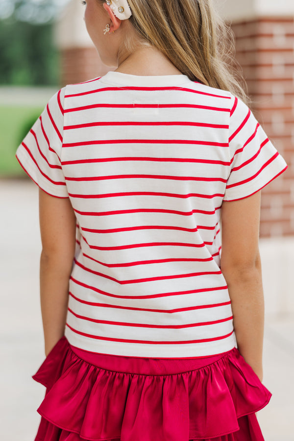 Girls: Lucky You Red & White Striped Tee