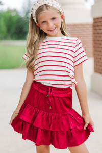 Girls: Lucky You Red & White Striped Tee