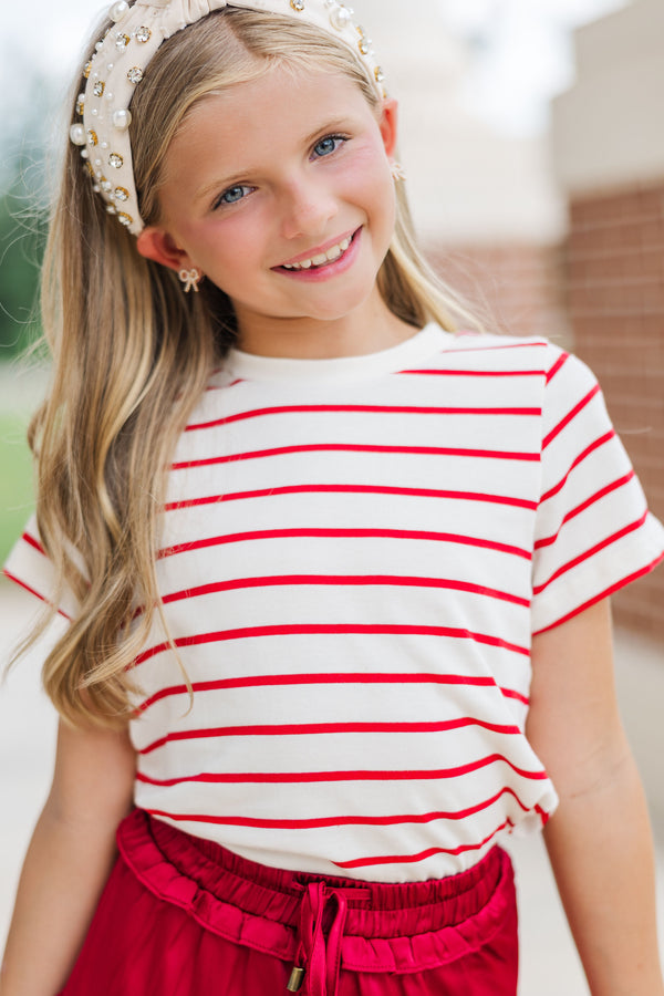 Girls: Lucky You Red & White Striped Tee