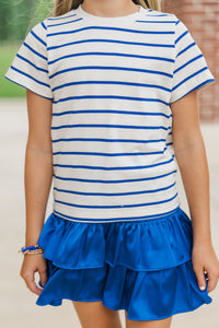 Girls: Lucky You Royal & White Striped Tee