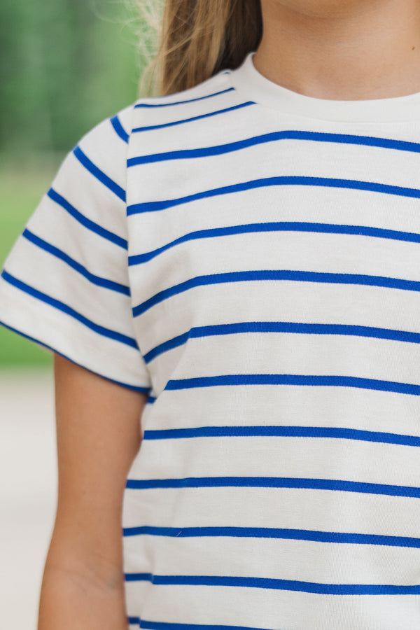 Girls: Lucky You Royal & White Striped Tee