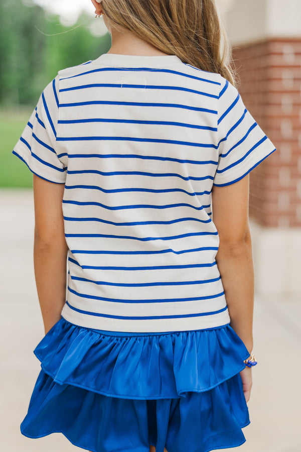 Girls: Lucky You Royal & White Striped Tee