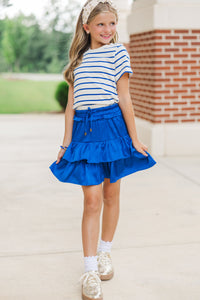 Girls: Lucky You Royal & White Striped Tee