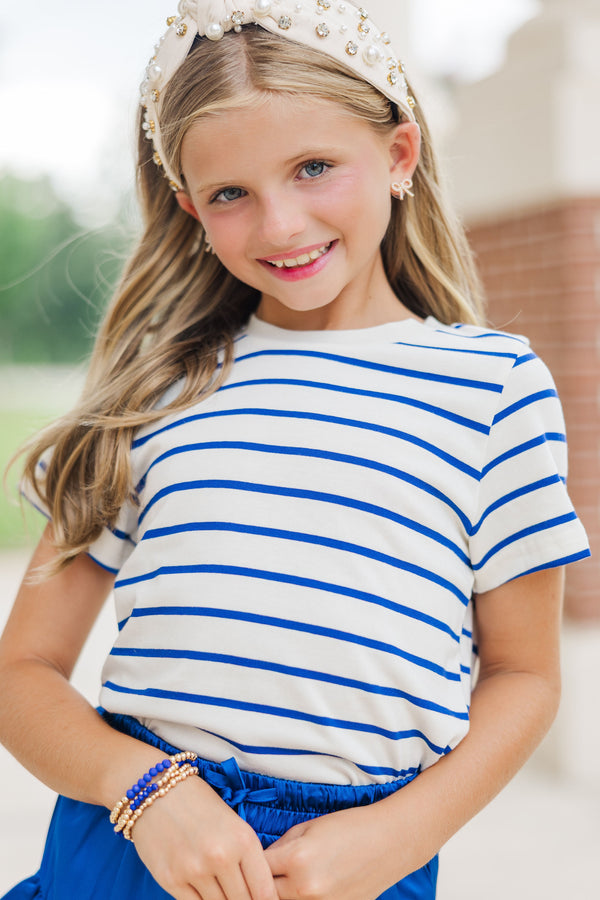 Girls: Lucky You Royal & White Striped Tee