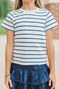 Girls: Lucky You White & Navy Striped Tee