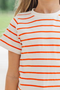 Girls: Lucky You Orange & White Striped Tee