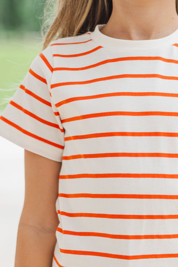 Girls: Lucky You Orange & White Striped Tee