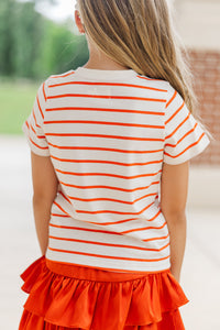 Girls: Lucky You Orange & White Striped Tee