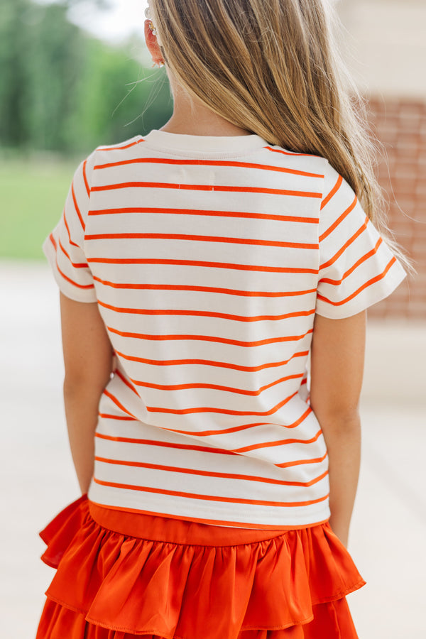 Girls: Lucky You Orange & White Striped Tee