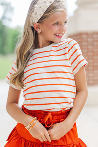 Girls: Lucky You Orange & White Striped Tee
