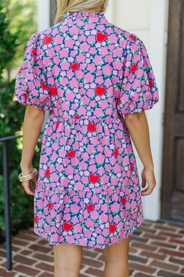 Somewhere Out There Navy Apple & Floral Babydoll Dress