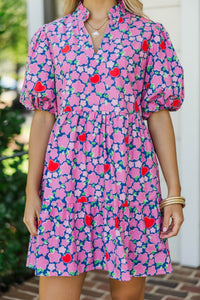 Somewhere Out There Navy Apple & Floral Babydoll Dress