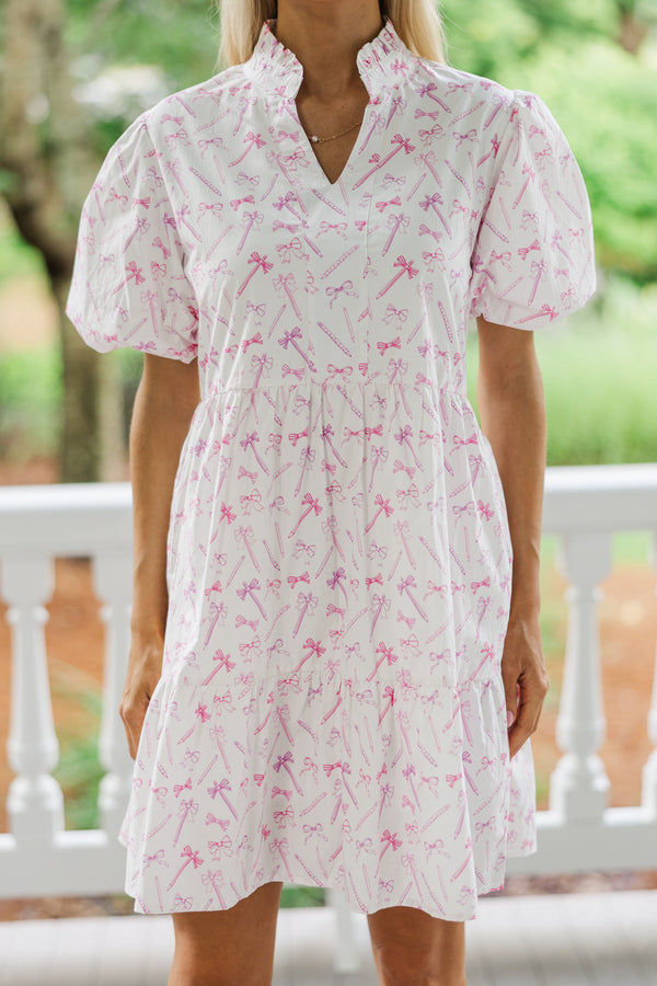 Somewhere Out There White Pencil Toile Print Babydoll Dress
