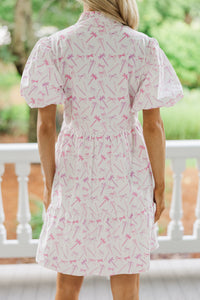 Somewhere Out There White Pencil Toile Print Babydoll Dress