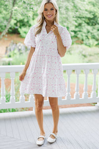 Somewhere Out There White Pencil Toile Print Babydoll Dress