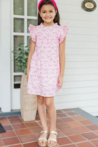 Girls: Sweet Nature Pink Bow Print Babydoll Dress