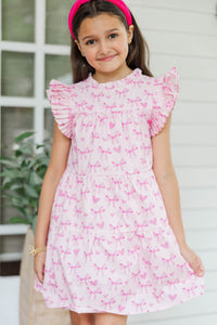 Girls: Sweet Nature Pink Bow Print Babydoll Dress
