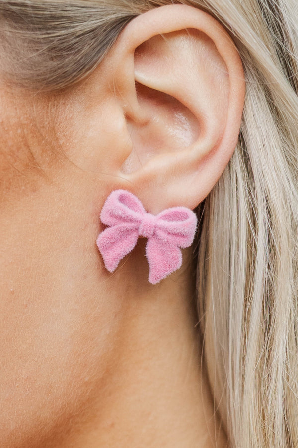 More Than Happy Light Pink Bow Earrings