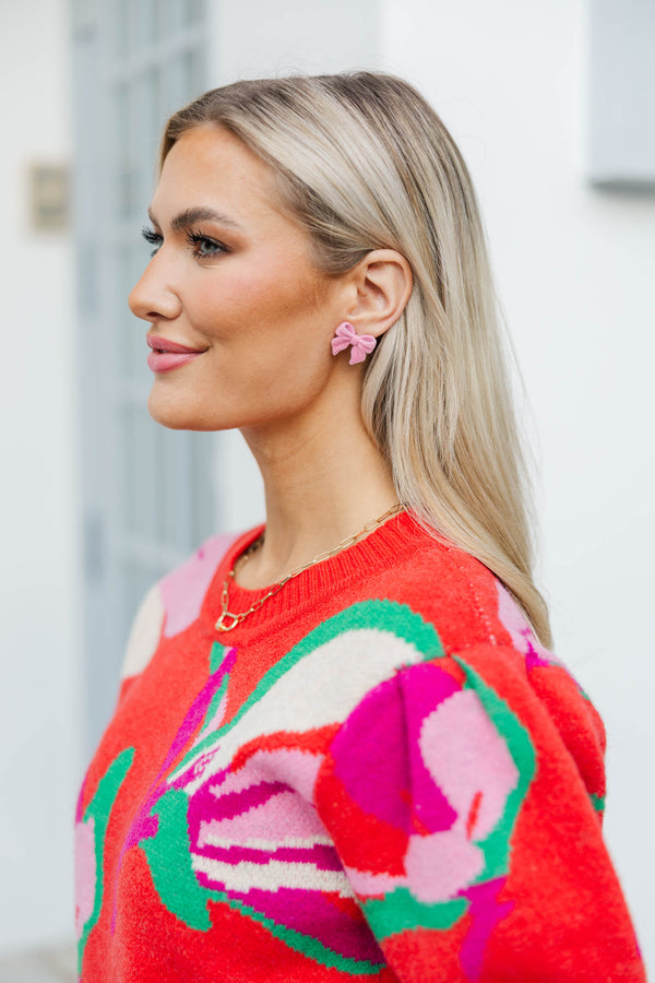 More Than Happy Light Pink Bow Earrings