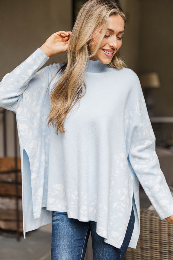 All In Theory Light Blue Floral Sweater Tunic