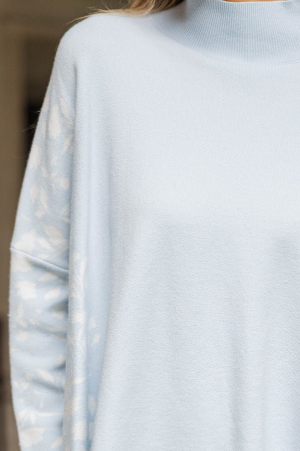 All In Theory Light Blue Floral Sweater Tunic