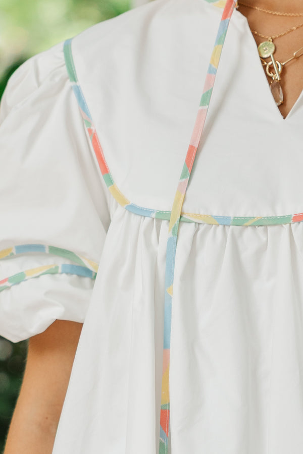 Just Thinking About It White Contrast Dress