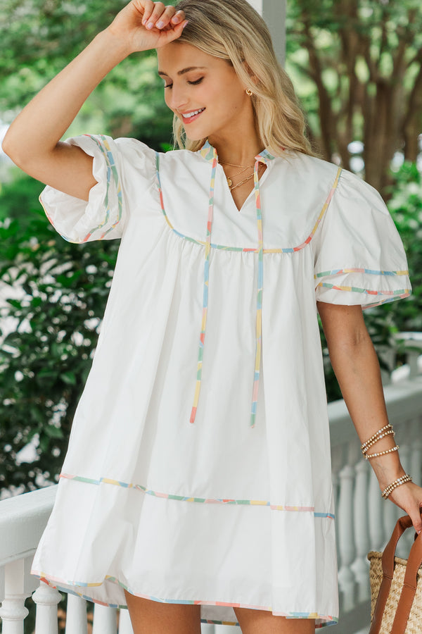 Just Thinking About It White Contrast Dress