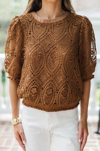 Promote Yourself Brown Crochet Blouse