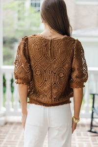 Promote Yourself Brown Crochet Blouse
