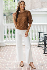 Promote Yourself Brown Crochet Blouse
