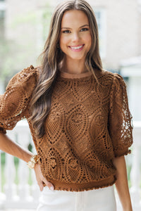 Promote Yourself Brown Crochet Blouse