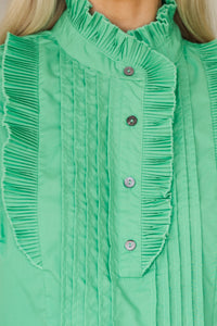 What The Future Holds Green Ruffled Blouse