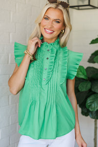 What The Future Holds Green Ruffled Blouse